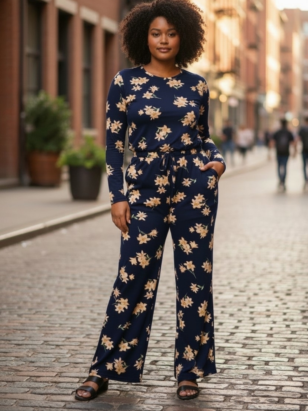 Floral Navy Blue Jumpsuit